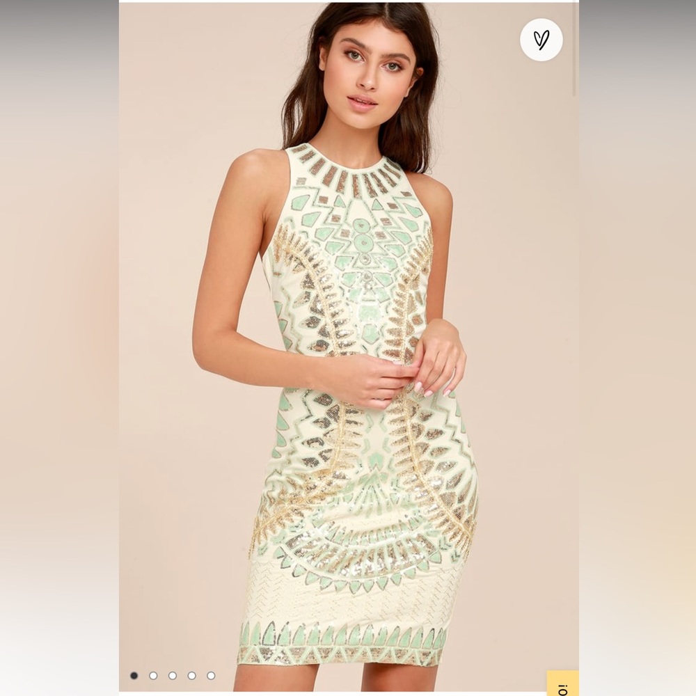 Lulu’s I’m With You Cream Sequin Sleeveless Bodycon Dress Small